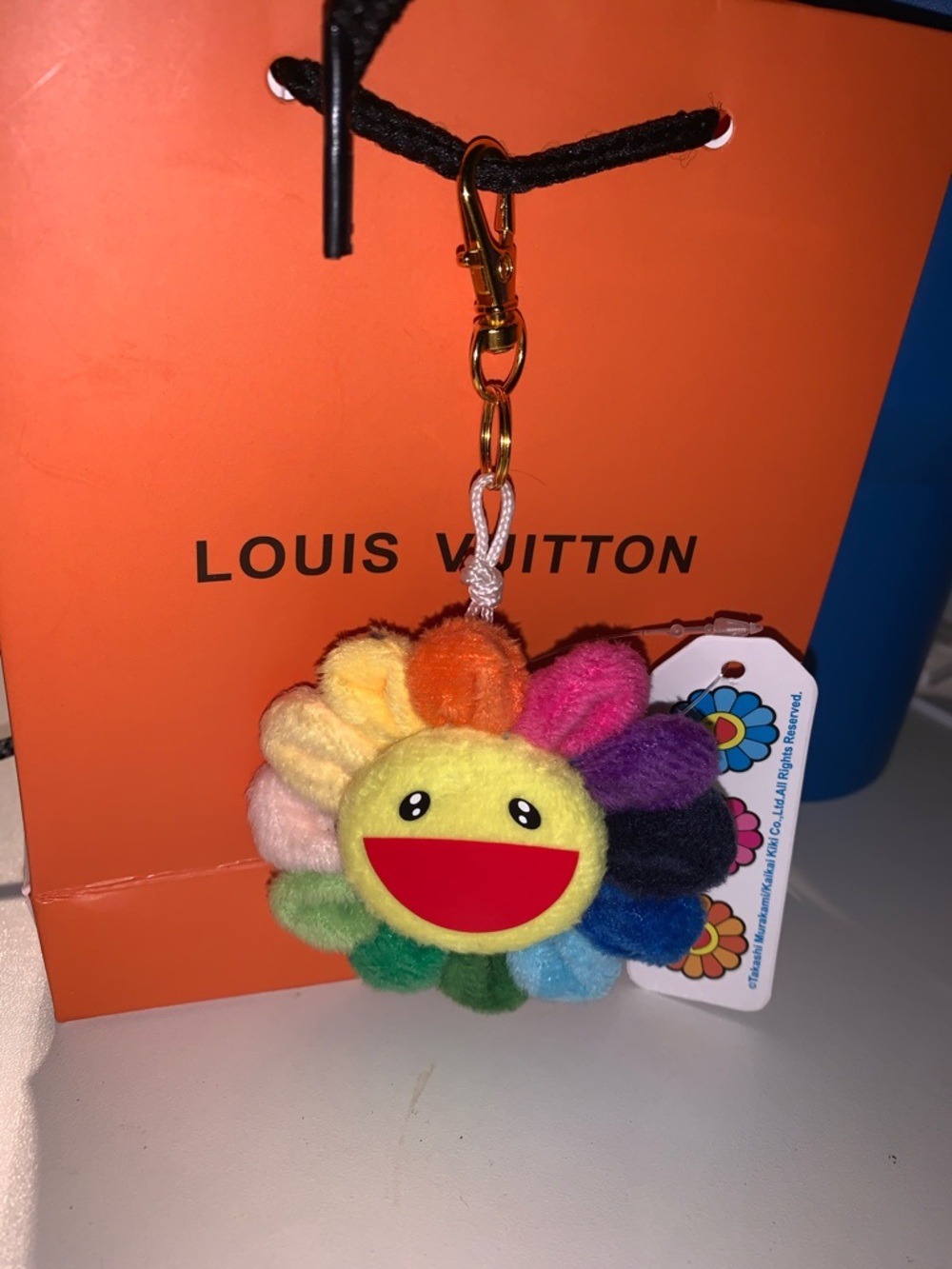 Authentic takashi murakami flower bag/purse charm keychain and brooch